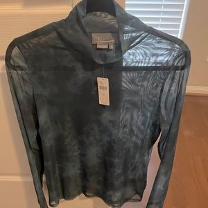 By Anthropologie NWT New Gauzy Sheer Mock Neck Top Full sleeves Size Medium M